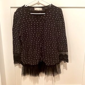 Unique grey sweater with fringe bottom. Brand A'reve size m button front now